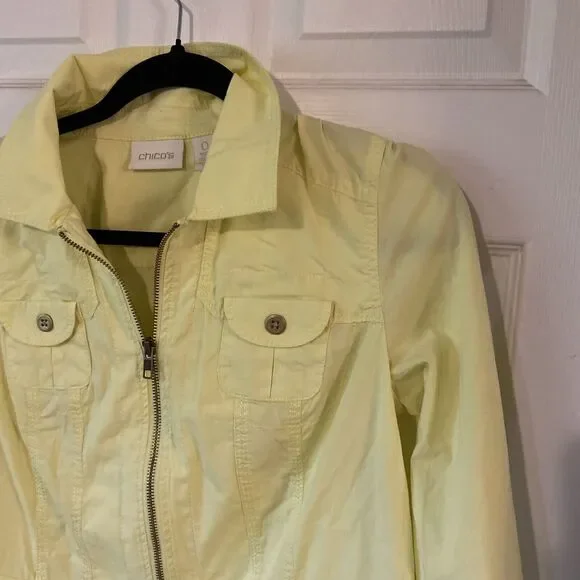 Chico’s Light Jacket Women’s Size 0 Yellow Zipper Pockets Long Sleeve - Picture 6 of 14